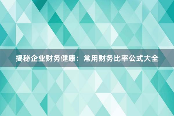 揭秘企业财务健康：常用财务比率公式大全